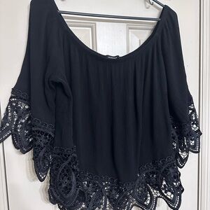 Fashion Nova Black Lace Trim Blouse